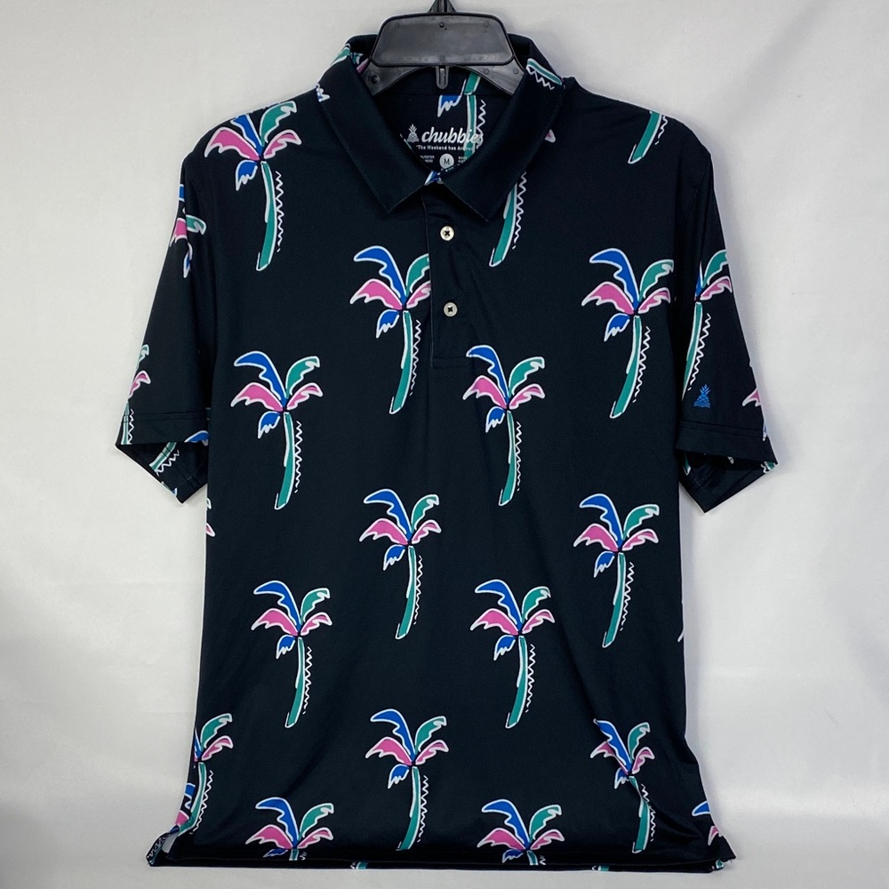 Chubbies Men's Black Havana Night Performance Tropical Palm Tree Polo Size M